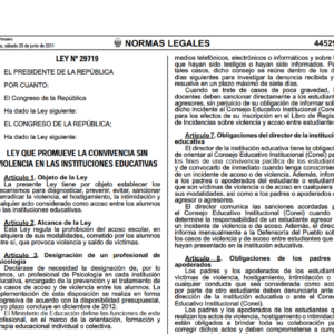 Ley que promueve la convivencia sin violencia en las instituciones educativas
