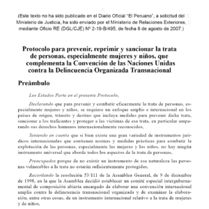 Protocolo para prevenir y sancionar la trata de personas, especialmente mujeres y niños